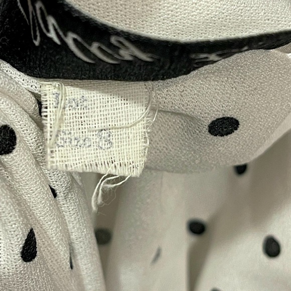 Vintage 80s Polka Dot Midi Peplum Dress Black White Puff Sleeve Sally Lou Size 8 - Picture 5 of 8